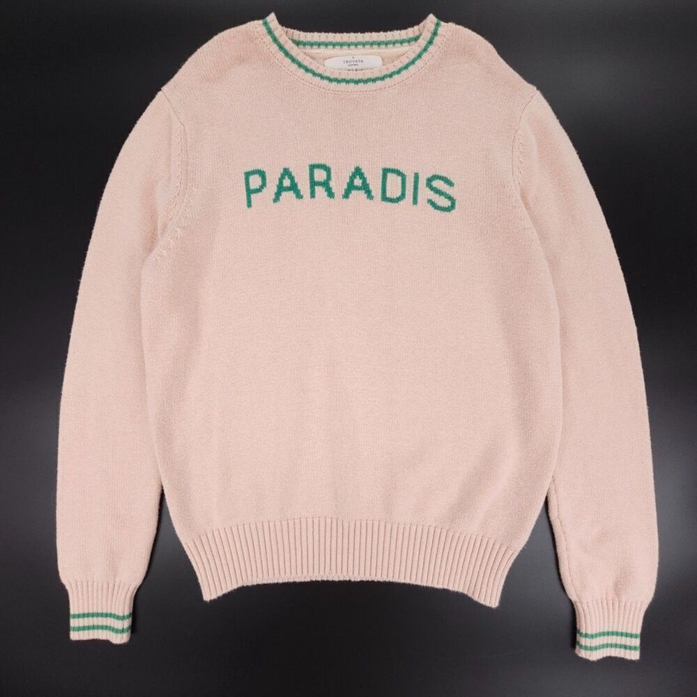 TROVATA Birds of Paradis BARBARA SWEATER BELLINI Pink Stripe Crewneck Pullover
